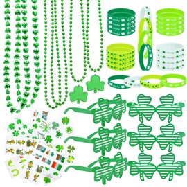 96Pcs St. Patricks Day Party Favors Set Shamrock Glasses Necklaces Bracelets Tattoos St. Patrick's Day Accessories Decorations Supplies