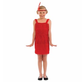 Fun Shack Kids 20s Flapper Girl Costume Childrens Decades Fringed Red Dress - Medium