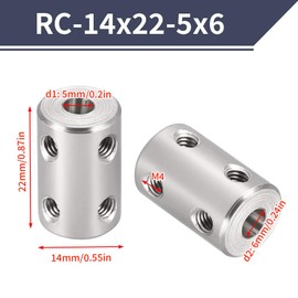 Pack of 2 5 mm to 6 mm Rigid Coupling, L22 x D14 Adjusting Screw Shaft Coupling Motor Connector 45# Steel for 3D Printer, Engine Accessories, RC Boat Car Aeroplane