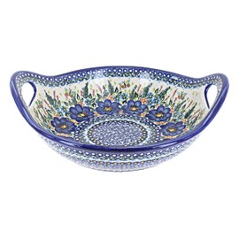 Blue Rose Polish Pottery Garden of Blue Deep Bowl with Handles