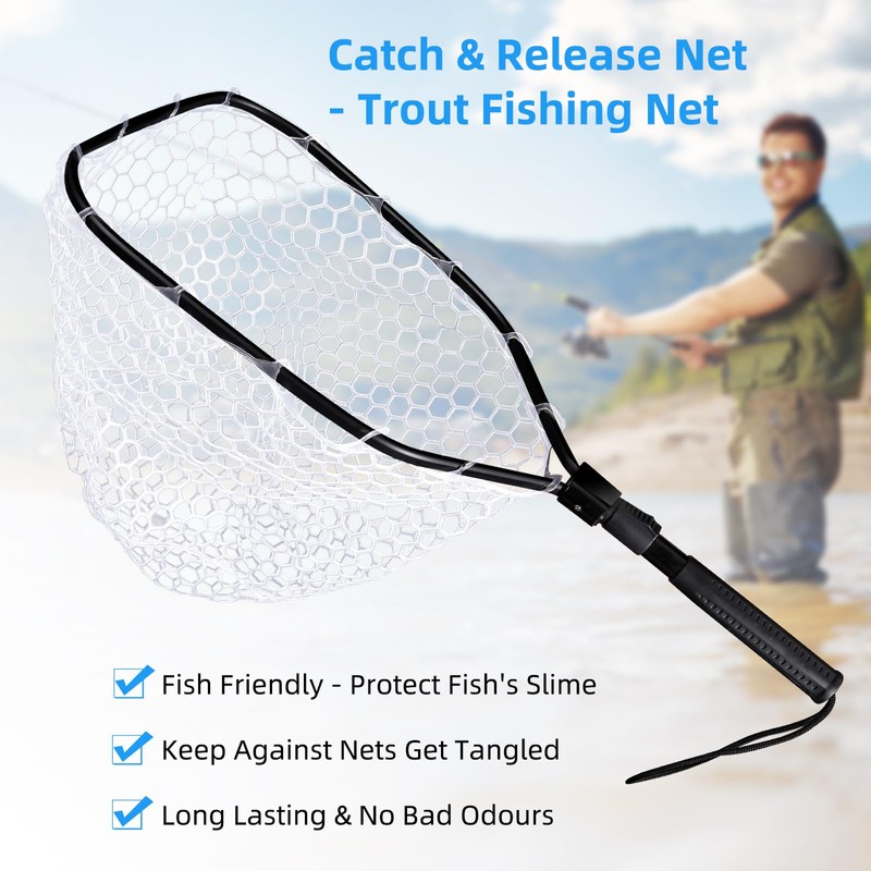 LinTimes Floating Fishing Net Folding Fishing Landing Net with Rubber