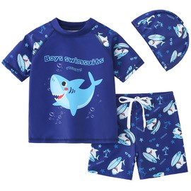 AIWUHE Boys Swimwear Set Rashguard Swimsuit Set Two Piece Bathing Suit Beach Swim Set UPF Rash Guard Swimwear Protection Sunsuit 83 Navy Shark 2XL 5-6Y