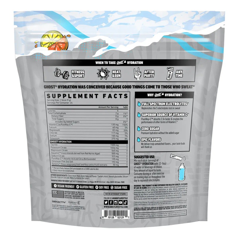 Sticks De Hidratación Ghost 24 Barras Sabor Lemon Crush