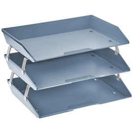 Acrimet Facility 3 Tier Letter Tray Side Load Plastic Desktop File Organizer (Solid Blue Color)