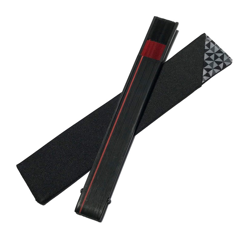 6057 Double Men's Folding Fan, Silk Fan, Double Size, Black,