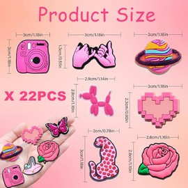 VIKKI 22pcs Pink Shoe Charms, Different Shape Cute Shoe Charms, Waterproof PVC Shoe Decorations Durable Shoe Accessories Charms for Valentine's Day Birthday Party