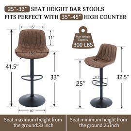 FIRAVOE Swivel Bar Stools Set of 2, Tan Counter Height Bar Stools with Back, Adjustable Bar Stool 25"-33", Modern Faux Leather Barstool for Kitchen Island (Tan, 2PCS)