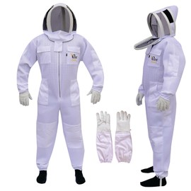 Bee Stars Air Mesh Bee Suit With Fencing Veil One Pair Gloves Ultra Light Weight Ventilated Sting Proof Beekeeping Suit (White, X-Large)