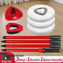 Mop Head & Scrub Brush Refill For O-Cedar EasyWring 1 Tank System Only. Bucket & Handle NOT Included. Perfect Suitable Cleaners Pack:_3mop+1brush+1base+handle