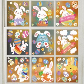 Chris.W 93Pcs Easter Decorations Retro Window Clings, Easter Window Cling Stickers for Home Decoration, Bunny Radish Flowers Eggs Window Stickers Party Decoration Supplies