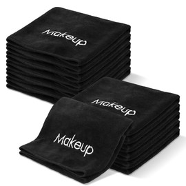 kenaeooe 12 Pack Black Wash Cloths for Face & Makeup Removal - Premium Soft Makeup Remover Cloth, 13x13 Inch Reusable Facial Towels with Embroidery, Quick-Dry & Absorbent (Black)