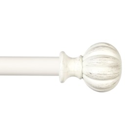 Kenney Rachel Fluted Ball Window Curtain Rod, Adjustable 28-48 Inch, Antique White