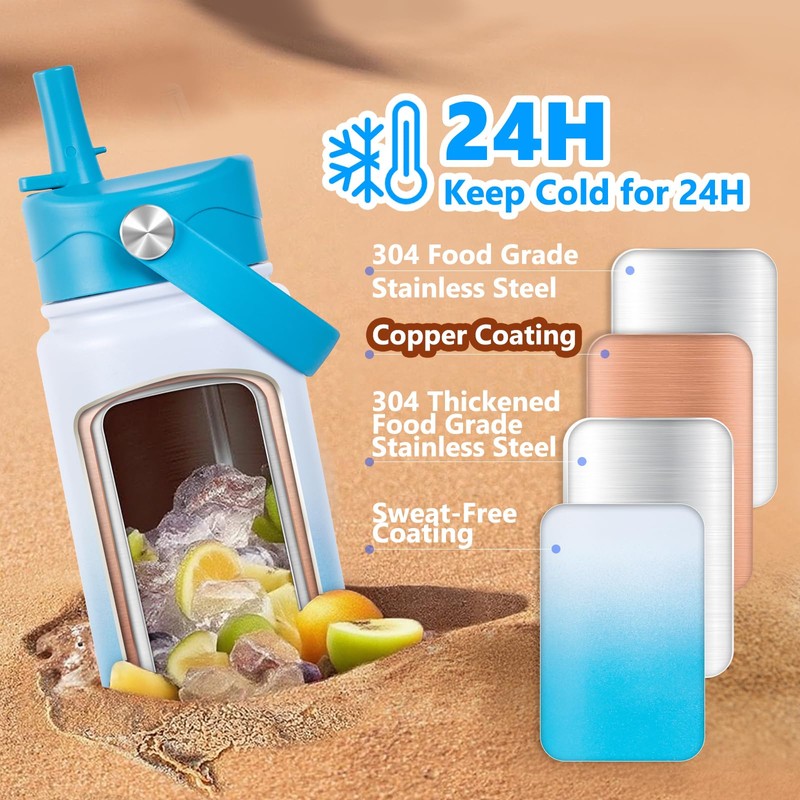 Insulated Water Bottle with Lid & Boot & Stickers, 24