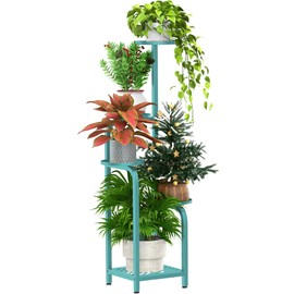 TOSKING 5 Tier Tall Plant Stand Indoor Outdoor, Heavy Duty Corner Shelf for Plants & Decor, Space Saving 3.9FT Metal Flower Pot Stand for Balcony, Garden, Living Room, Patio (Blue, 47in)