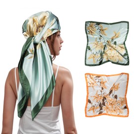 SWAT PANY 2 Pcs Head Scarf for Women Like Satin Head Scarf Silk Scarf for Women Hair Wrap Sleeping 35 x 35 Inches