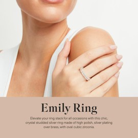 Rocksbox Emily Women's Silver Ring with Cubic Zirconia - High Polish Silver Plating - Premium Quality Jewelry - Size 9