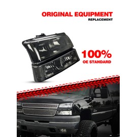 Torchbeam Headlight Assembly Replacement for Silverado/Avalanche 1500/2500/3500 (2003-2006) Smoke Housing Clear Reflector Smoke Lens