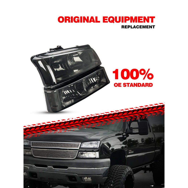 Torchbeam Headlight Assembly Replacement for Silverado/Avalanche 1500/2500/3500 (2003-2006) Smoke Housing