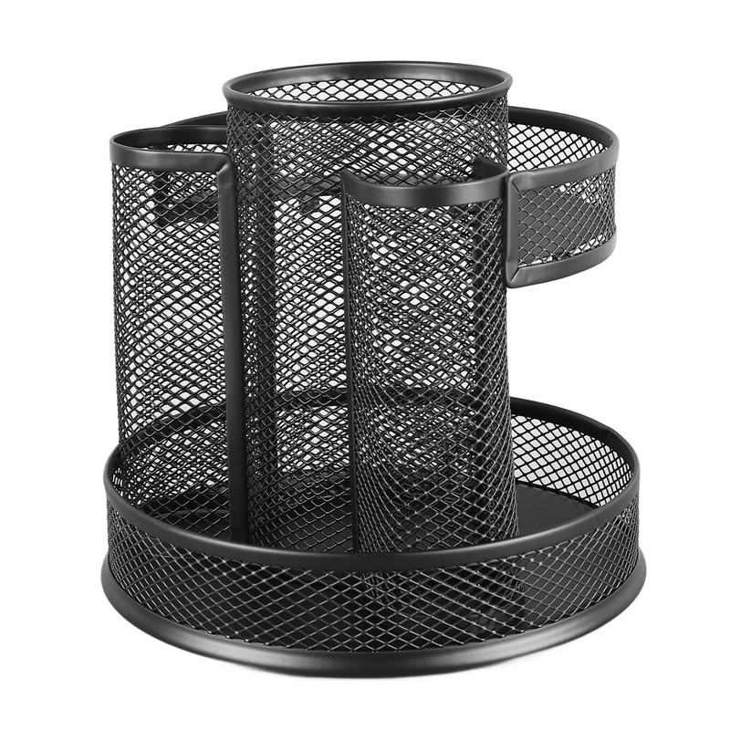 Rotating Pen Holder Black Mesh 7 Compartments Strong Metal Rotating