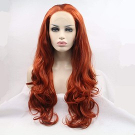 Xiweiya Long Curly Hair Copper Red Synthetic Wig Heat Resistant Free Part Women Wig Natural Hairline Cosplay Party Wig Fashion Makeup