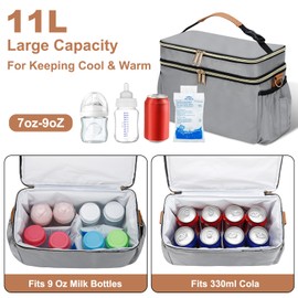 Breastmilk Cooler Bag with 6 Ice Pack, Wearable Breast Pump Bag Compatible with Willow, Elvie, Medela & Momcozy M5/S12 Pro Pumps & Accessories for Work, Travel and Family Use Grey