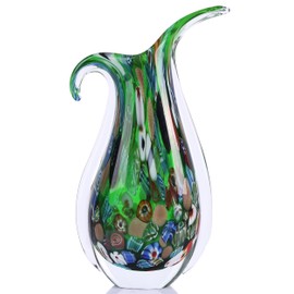 Blown Glass vase, Unique Murano Style Glass Art Deco vase for Living Room TV Stand, Table Setting, Office, Room and Desktop Decorations and Ornaments.