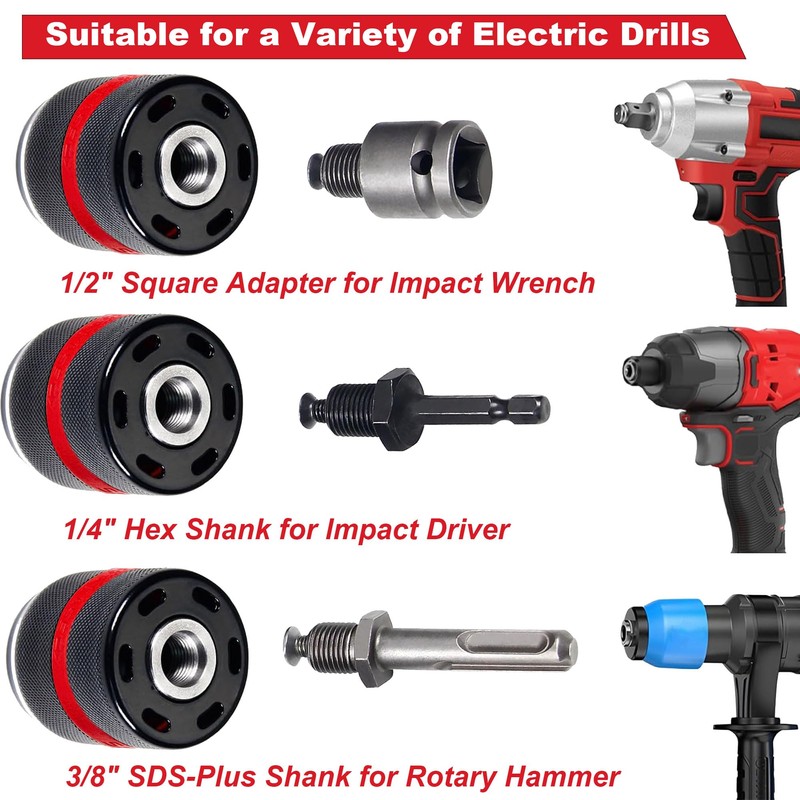 Keyless Drill Chuck for Milwaukee, 1/2-20UNF Mount 1.5-13mm Self-tighten Drill