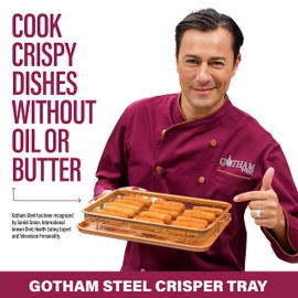Gotham Steel Large Air Fryer Basket for Oven, 2 Pc Oven Air Fryer Basket and Tray Pan Great for Baking & Crispy Foods, Dishwasher Safe – XXL 16.5” x 12.5”