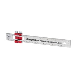 Woodpeckers Paolini Pocket Rule, Stainless Steel, 8" / 200mm Combo, Woodworking Ruler, Sliding Stop, Vertical EndScale, Scribing Notch, Engraved Scale