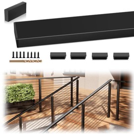 Zylorix 1Pack 6'6" Stainless Steel T304 Black Handrail for Cable Railing with Nylon End Cap Extension Connectors, 2.36" W x 1.18" H Cuttable Flat Handrail Rectangular Top Rail for Indoor Outdoor
