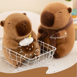 Capybara Plush Toy, Cute Capybara Cuddly Toy with Milk Tea, Plush Cushion Capybara, with Neckerchief or Milk Tea Water Pig Doll, Birthday Gift for Boys Girls (30 cm, Milk Tea)