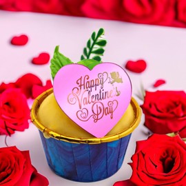 6x Valentine's Day Acrylic Cupcake Toppers Heart shaped Tags Valentines Love Valentine Toppers (STYLE 3)