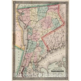 Historic Wall Map : Pocket Map, Westchester County, New York 1873 - Vintage Wall Art - 16in x 24in