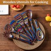 Gudamaye Pakkawood 7-Piece Blue Wooden Cooking Utensils, Wooden Spoons for