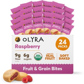 Olyra Fruit Bars Raspberry | Fruit Filled Breakfast Cookies | Kids Healthy Snacks Low Sugar Prebiotic High Fiber Protein Cookies 4 Count (Pack of 6)