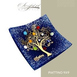 SOSPIRI VENEZIA Glass Decorative Plate Murano Glass Decorative Bowl, Gift Decoration Centerpiece Tree of Life, Catchall Bowl Catchall Tray for Entrance Table Console Living Room Dining Table 7,5"x7,5"