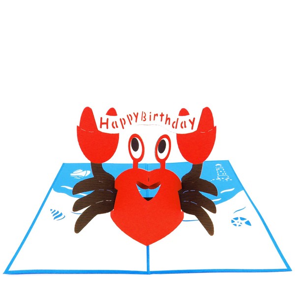 POP CARD EXPRESS Crab Birthday Greeting Card, Crab Pop Up Card - Birthday Card, Baby Shower Card, Kids Birthday, Son, Daughter (Party Crab Birthday Card)