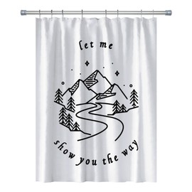 Careyoungs RV Shower Curtains Forest Mountain Happy Camper, Cloth Fabric RV Bathroom Decor Curtain Sets with Hooks 47WX64H Inches (White)