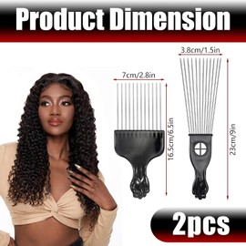 Metal Afro Hair Pick Comb Set - 2Pcs African Curling Combs for Hair Styling