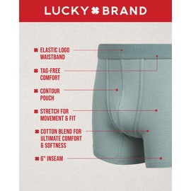 Lucky Brand Men's Boxer Briefs – 6 Pack Super Soft Mens Underwear with Comfort Pouch - Breathable Boxers for Men Pack (S-XL), Size Medium, Blue/Rose/Light Blue