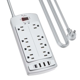 Surge Protector Power Strip - Nuetsa Flat Plug Extension Cord with 8 Outlets and 4 USB Ports, 10 Feet Power Cord (1625W/13A), 2700 Joules, ETL Listed, Grey
