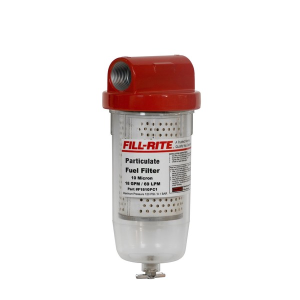 Fill-Rite F1810PC1 1" 18 GPM (68 LPM) 10 Micron Particulate Fuel Filter with Drain (Clear Bowl)