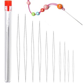 Beading Needles 10 Pcs Stainless Steel Big Eye Needles for Jewellery Making Supplies & Embroidery Beads with Storage Bottle, 5 Sizes (5.8cm, 7.5cm, 10.2cm, 11.5cm, 12.7cm)