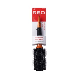 Red by Kiss Wooden Round Blowout Hairbrush, 100% Boar Bristles, Non-Slip Handle, Enhances Shine & Reduces Frizz, Blow-Dryer Friendly (1.5 IN)