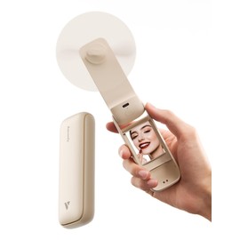 Aecooly Slim Portable Fan with Mirror, Thin Handheld Fan, USB Rechargeable Mini Personal [24H Max Cooling Time], Battery Powered Small Foldable Pocket for Travel, Lash, Makeup, Gifts for Women -Beige