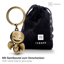 FABACH Guardian Angel Keyring Happy with Heart - Cute Angel Pendant Made of Metal - Gift Lucky Charm Car Partner - Drive Carefully, Antique bronze, Charming