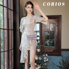 CORIOS Women's Clutch Bag Envelope Evening Bag Sequin Handbag Glitter Wedding Bridal Purse Shiny Shoulder Bag Elegant Shoulder Bag for Wedding Prom Banquet Party, lightgrey, Shiny