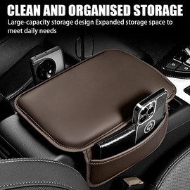 JNNJ Car Armrest Pad, Universal Centre Console Leather Pad Protection, Car Foam Armrest Box Mat for Most Vehicles, SUVs, Trucks, Cars (Brown)