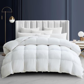 Maple&Stone Queen Feather Down Comforter Heavyweight White Down Duvet Insert Ultra Soft 100% Cotton Cover Fluffy Queen Comforter 90 x 90 Inches