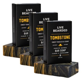 Live Bearded All-Natural Bar Soap for Men, 3-Pack of 5 oz - Made in the USA - Exfoliates and Moisturizes - Charcoal, Pumice, Shea Butter | Tombstone Scent - Sweet Tobacco, Cedar